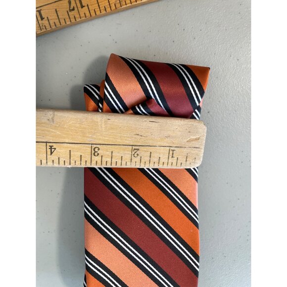 Pierre Cardin Tie & Pocket Square Set Striped Orange Red Black Polyester - Picture 3 of 6